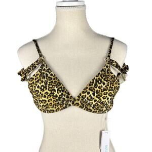 NWT Solido Leopard Ruffle Triangle Bikini Top Y2K Halter Swim Small